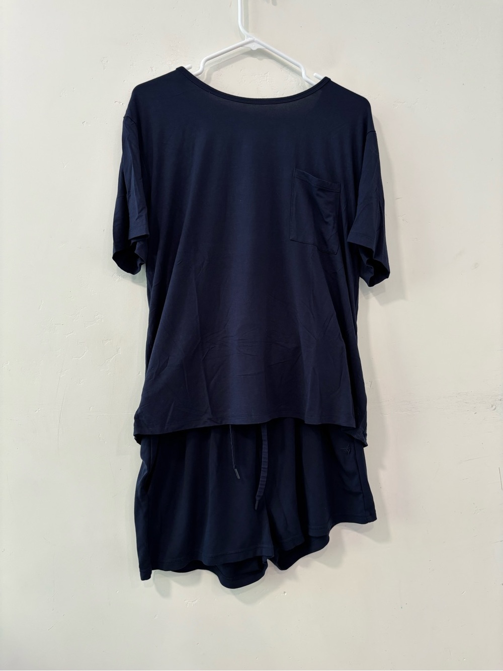 Cozy Earth Women L Navy Blue Bamboo Stretch Knit Lounge Tee Shorts Set Sleepwear